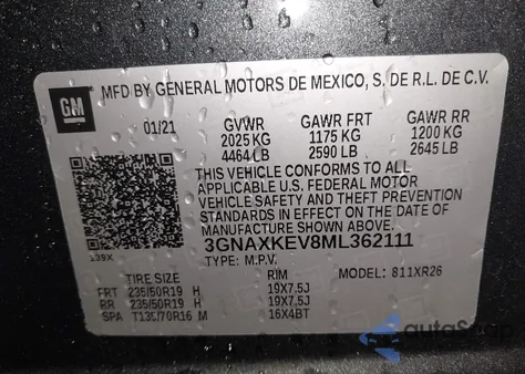 2021 Chevrolet Equinox Fwd Lt from USA, damaged, VIN 3GNAXKEV8ML362111